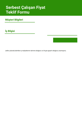 Serbest Çalışan Fiyat Teklifi Örneği PDF Şablonu