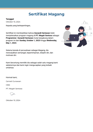 Sertifikat Magang Template PDF