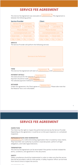 Service Fee Agreement PDF Template