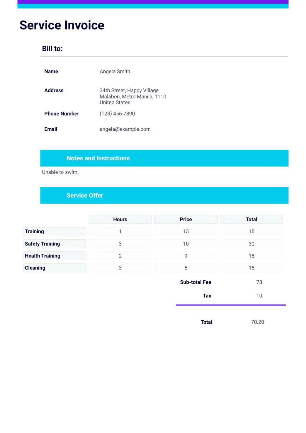 Service Invoice Template - PDF Templates | Jotform