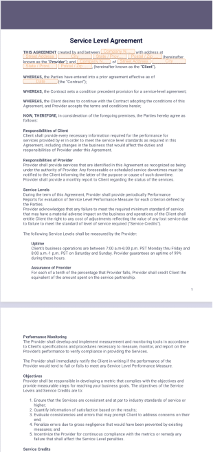 Service Level Agreement Template - PDF Templates