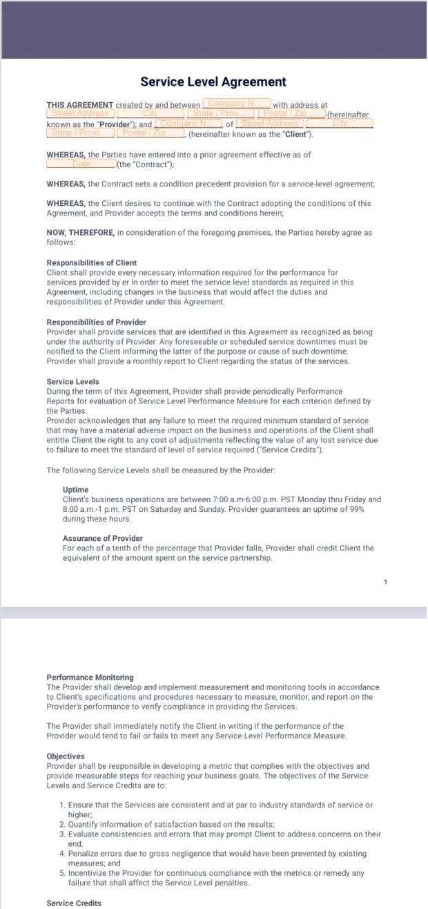 Service Level Agreement Template