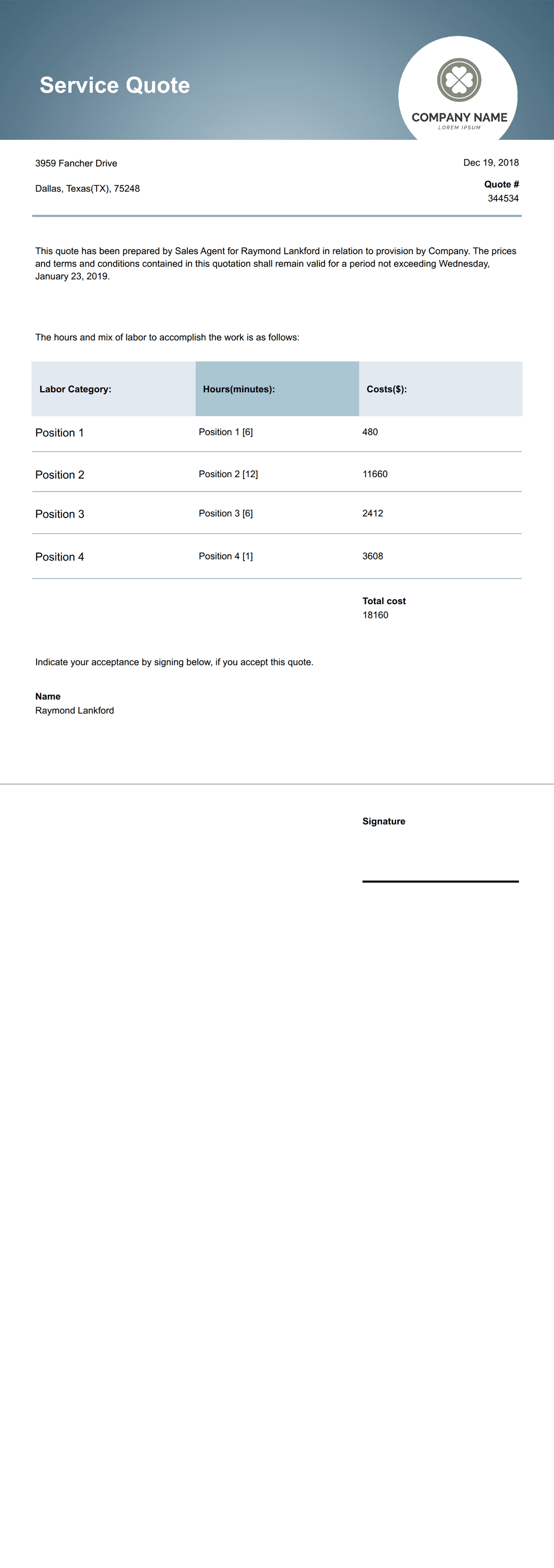 Service Quote Template - PDF Templates | Jotform