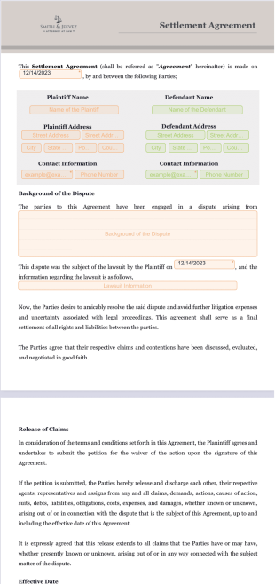 Settlement Agreement Template - PDF Templates