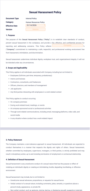 Sexual Harassment Policy Template - Sign Templates