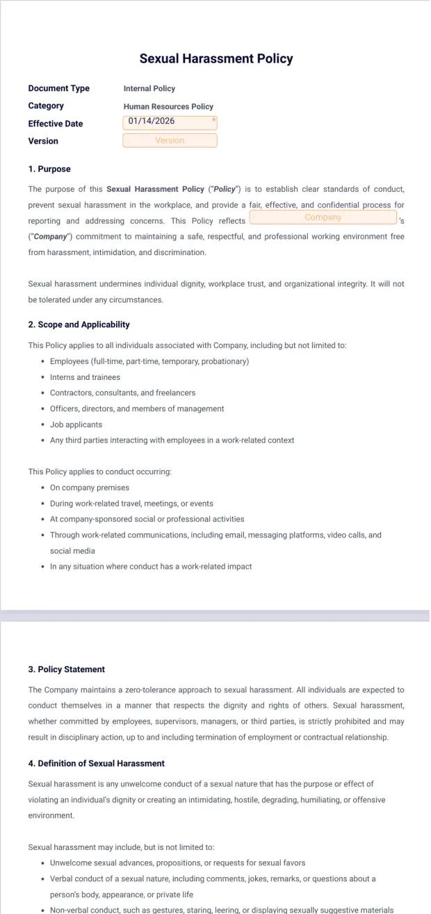 Sexual Harassment Policy Template