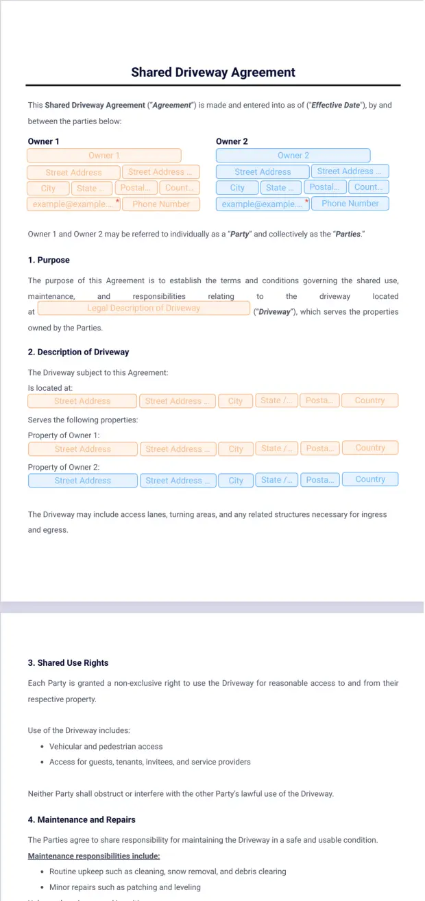 Shared Driveway Agreement Template