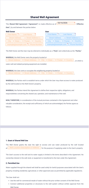 Shared Well Agreement Template - PDF Templates