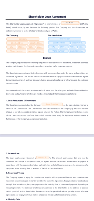 Shareholder Loan Agreement Template - PDF Templates