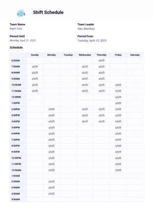 Shift Schedule Template - PDF Templates
