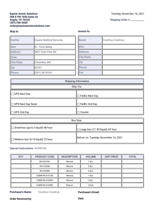 Shipping Order Form PDF Template