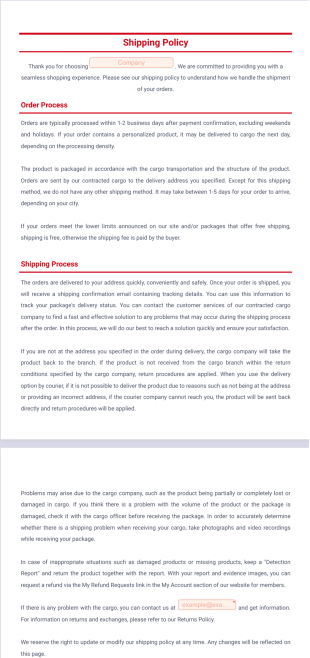 Shipping Policy Template - PDF Templates