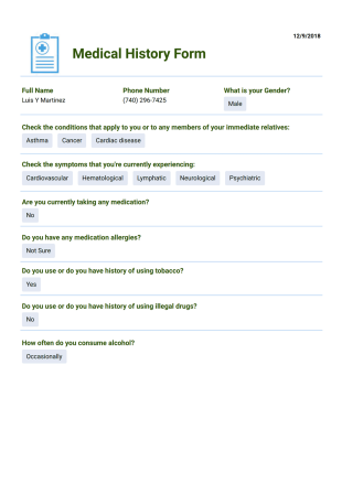 Short Medical History PDF Template