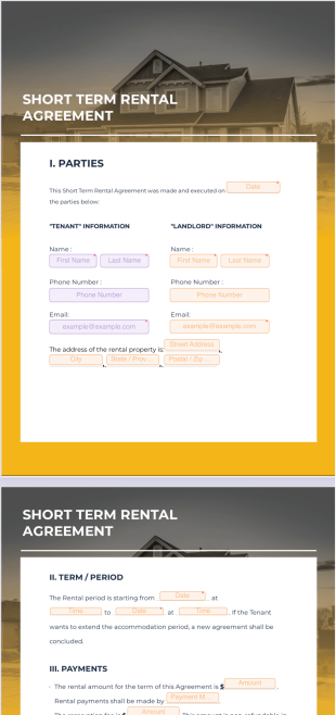 Short Term Rental Agreement - PDF Templates