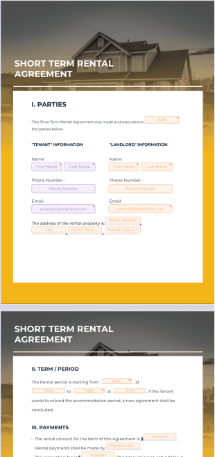 Short Term Rental Agreement PDF Template
