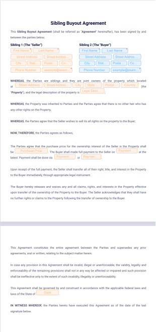 Sibling Buyout Agreement Form PDF Template