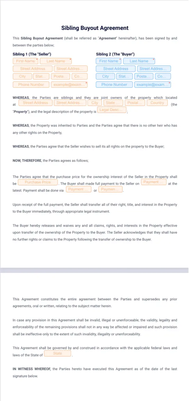 Sibling Buyout Agreement Form