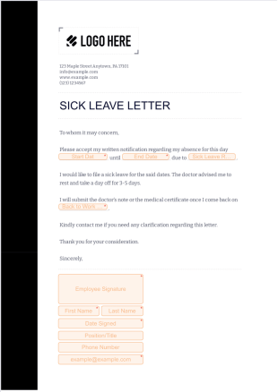 Sick Leave Letter Template - PDF Templates