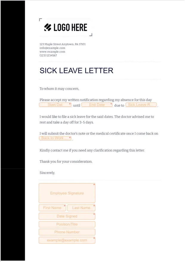 Sick Leave Letter Template PDF Templates Jotform
