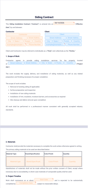 Siding Contract Template - PDF Templates