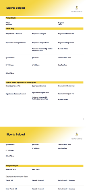 Sigorta Belgesi Örneği - PDF Templates