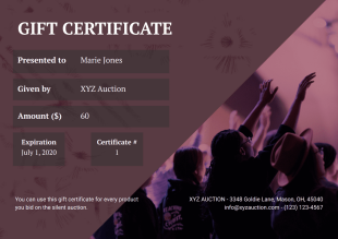 Silent Auction Gift Certificate Template - PDF Templates