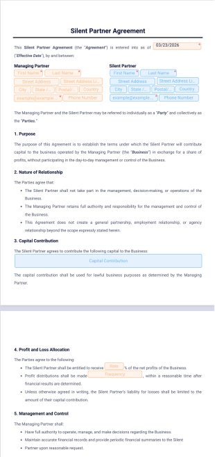 Silent Partner Agreement Template - PDF Templates