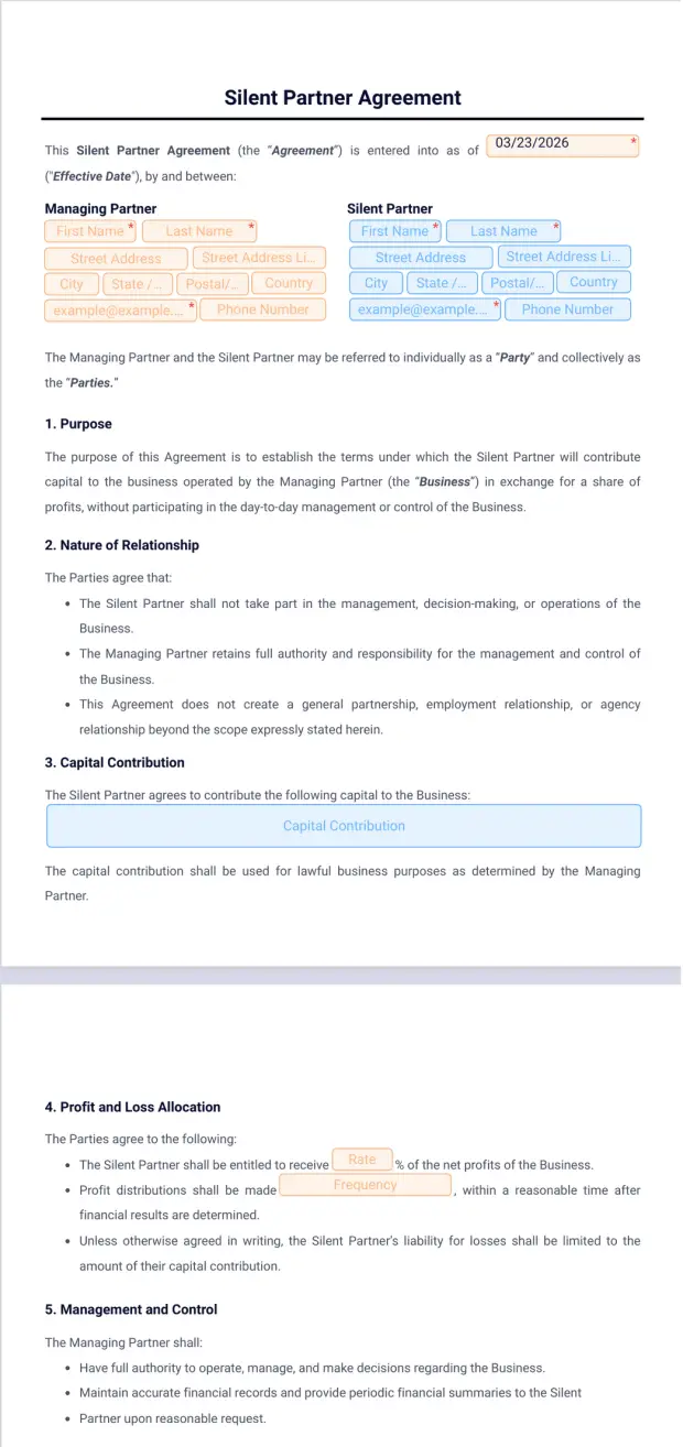 Silent Partner Agreement Template