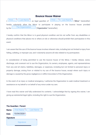 Simple Bounce House Waiver Template - PDF Templates