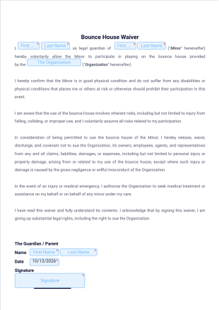 Simple Bounce House Waiver Template - PDF Templates