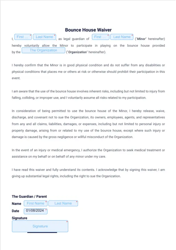 Simple Bounce House Waiver Template