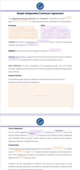 Simple Independent Contractor Agreement PDF Template