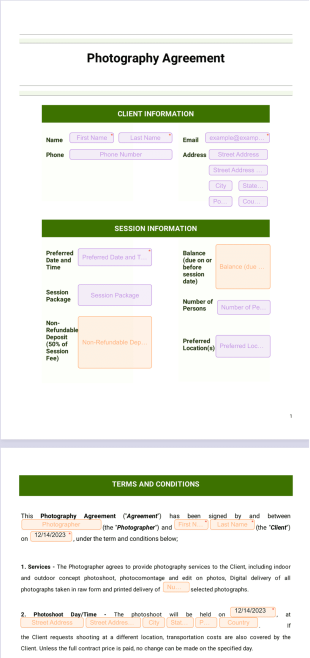 Simple Photography Agreement Template - PDF Templates