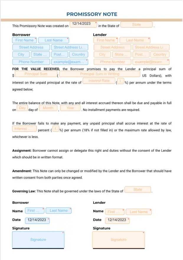 Quickbooks Promissory Note Simple Promissory Note PDF Template | Jotform
