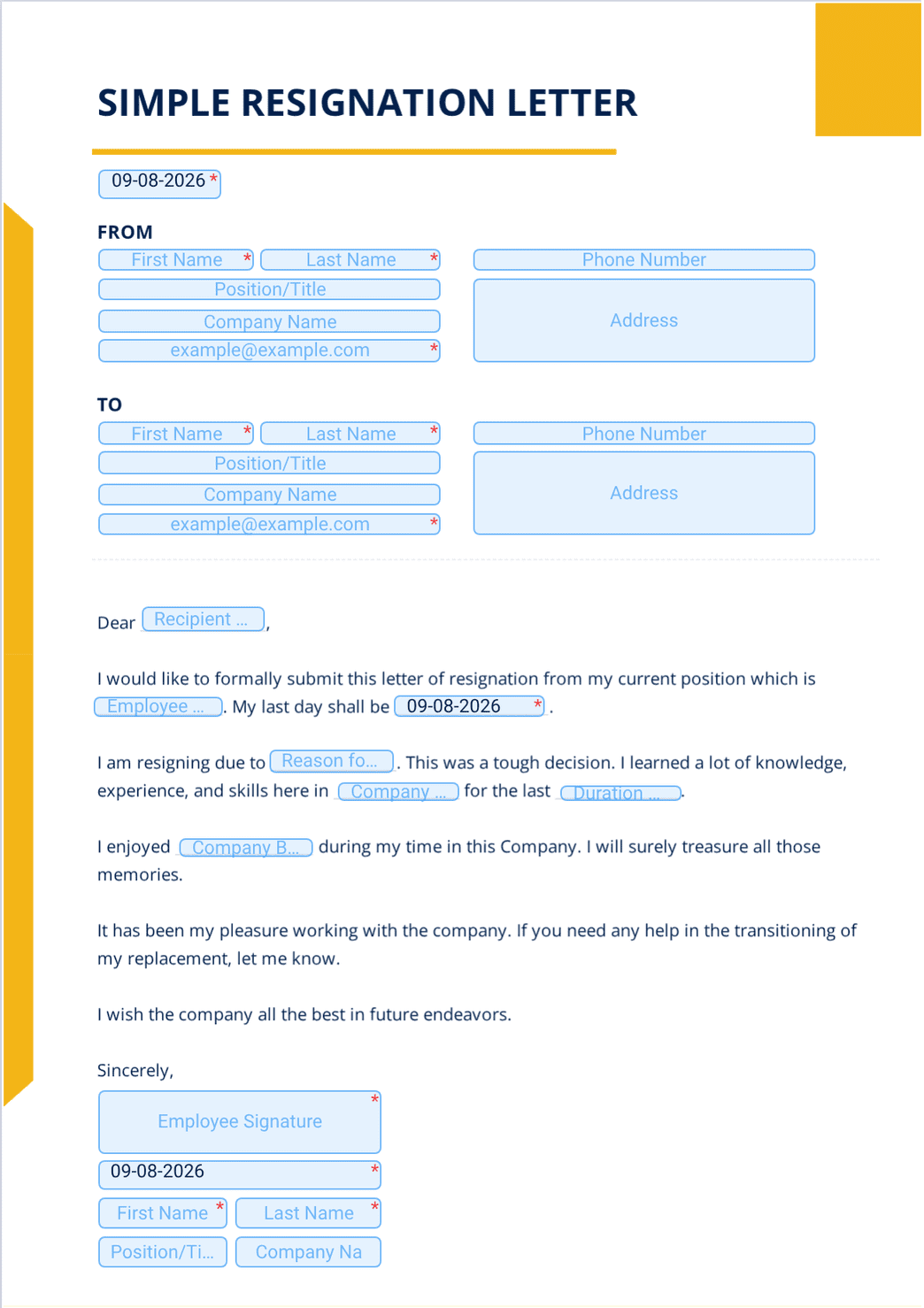 Simple Resignation Letter PDF Template | Jotform