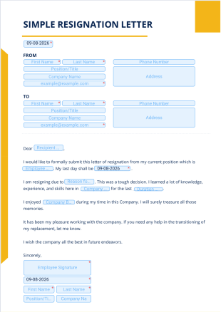 Simple Resignation Letter PDF Template