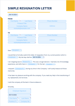 Simple Resignation Letter PDF Template