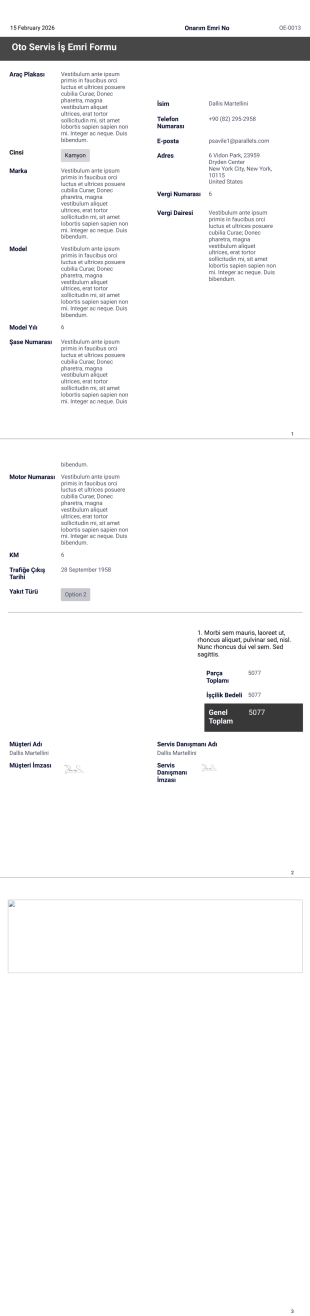 Sinan Oto Servis PDF Şablonu