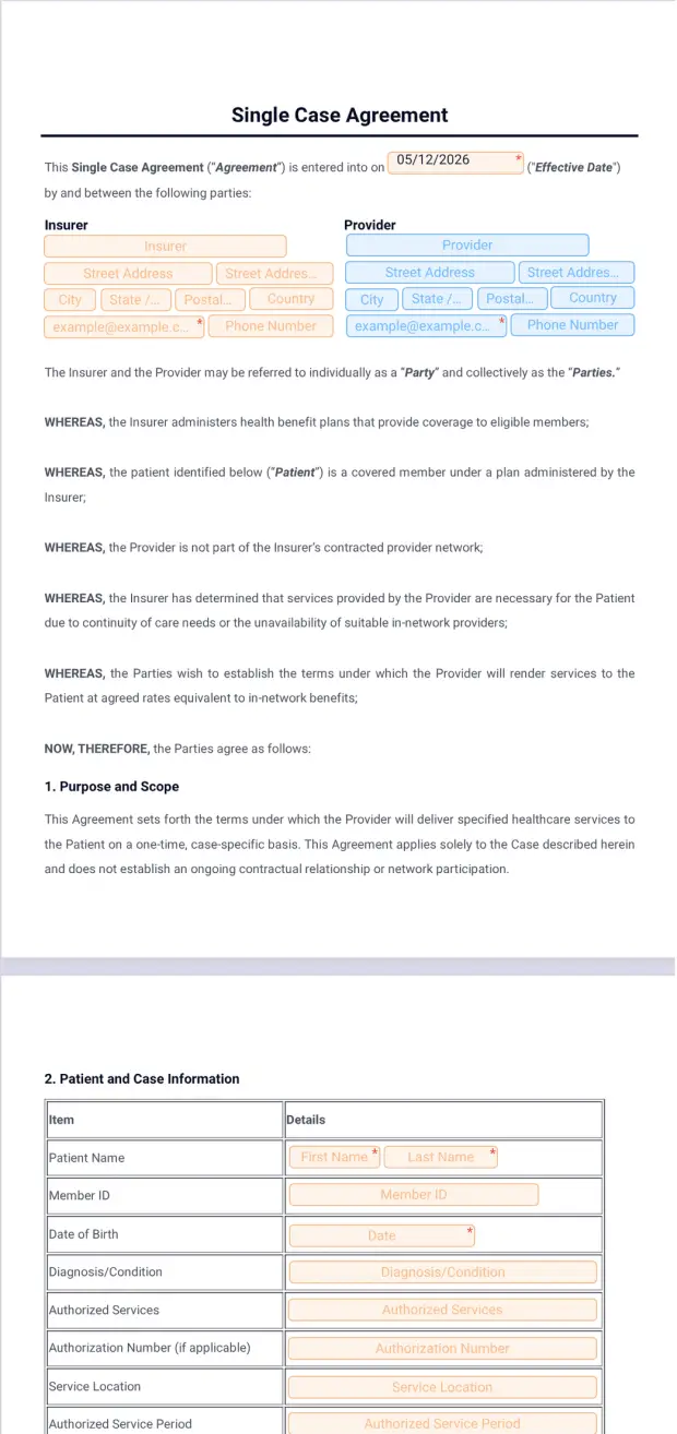 Single Case Agreement Template