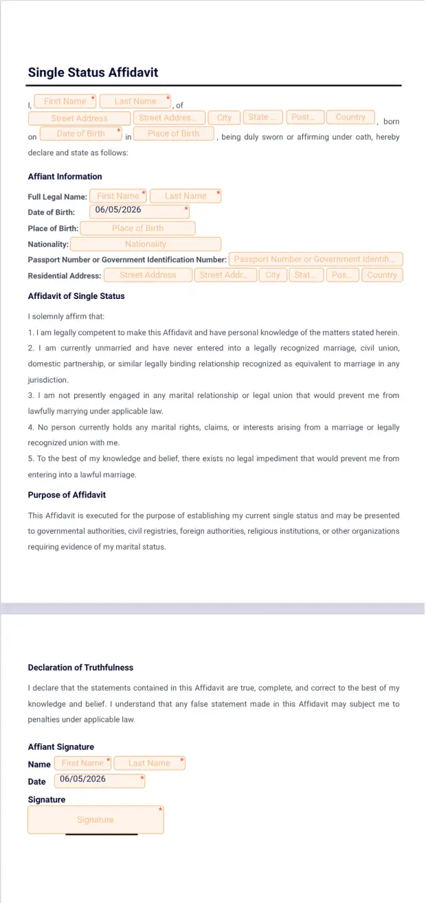 Single Status Affidavit Template