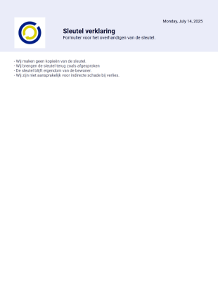 Sleutel verklaring - PDF Templates