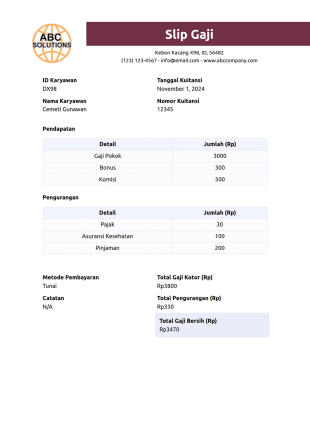 Slip Gaji Template PDF