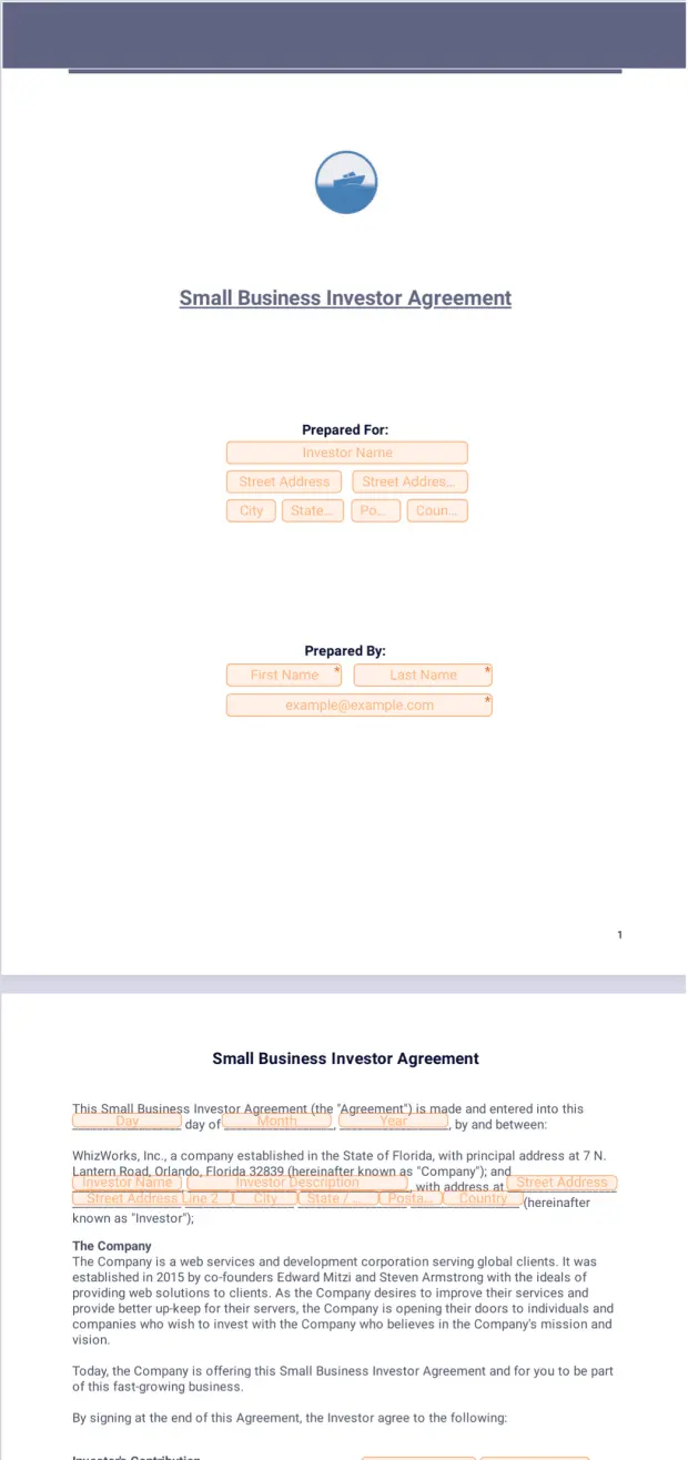 Small Business Investor Agreement