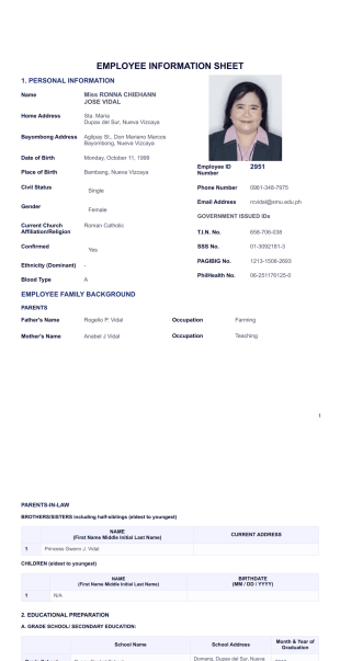 Employee Information Sheet (updated) PDF Template