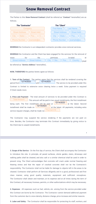 Snow Removal Contract PDF Template