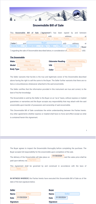 Snowmobile Bill of Sale PDF Template