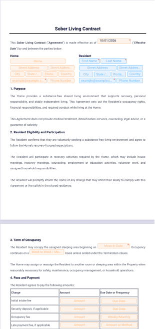 Sober Living Contract Template - PDF Templates