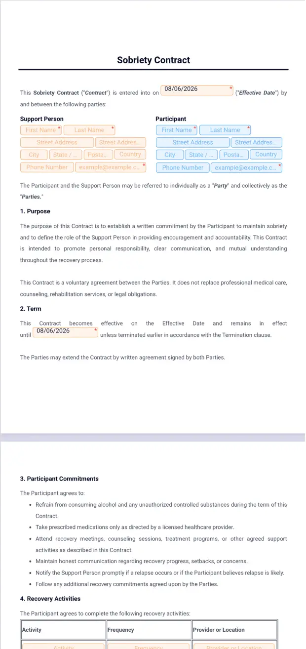 Sobriety Contract Template