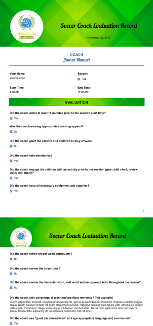 Soccer Coach Evaluation Template - PDF Templates
