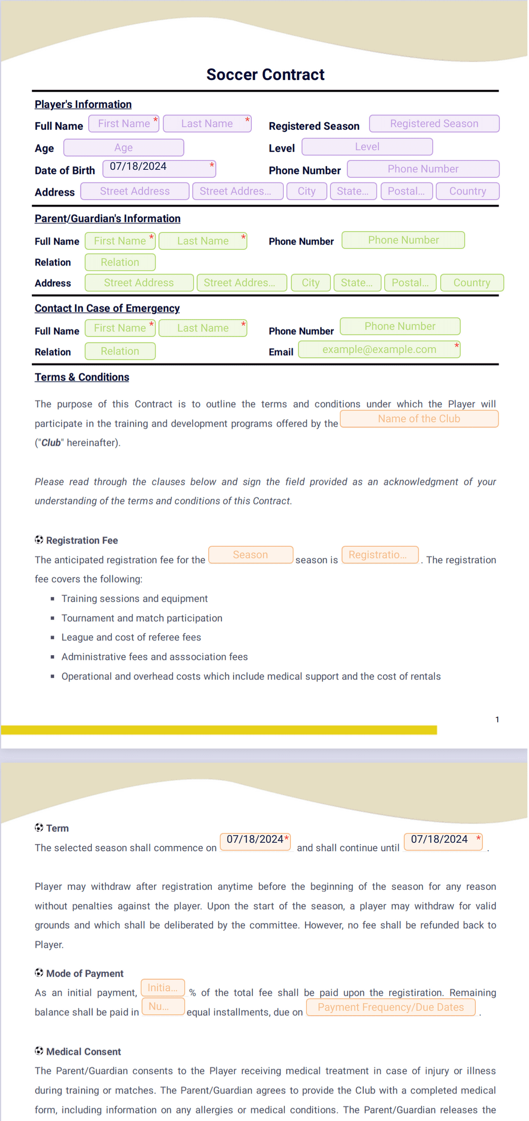 Soccer Contract Template PDF Templates Jotform